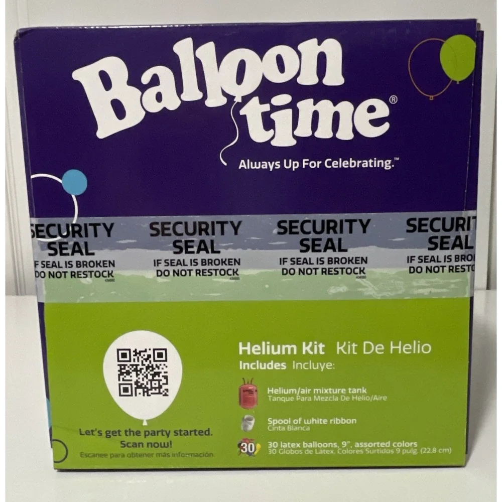 Balloon Time Helium Tank Kit - 30 Balloons Included & Spool Of White Ribbon NEW‎